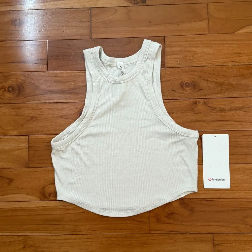 Women Lululemon Hold Tight Cropped Tank Top Bone Size 8 Athleisure Activewear